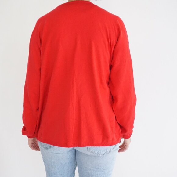 Quacker Factory Red Beaded High Heels Button Up Cardigan Sweater Retro Beaded L - Picture 2 of 10